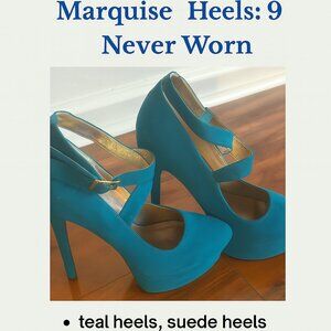 💎 “Teal Temptation” Suede Platform Marquise Heels – Size 9, Never Worn